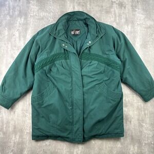 Vintage Hot Spices Jacket Women's‎ Medium Green Bomber Full Zip Button Insulated